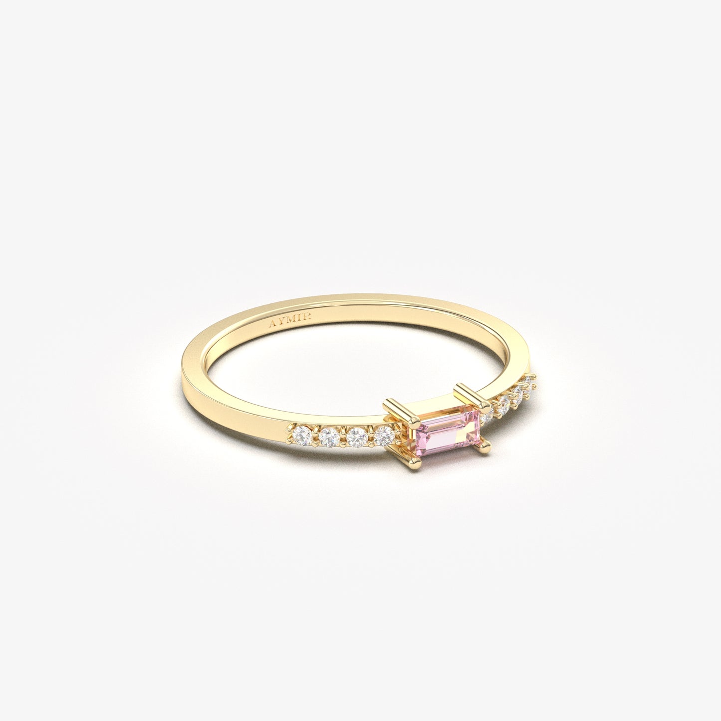 10K Gold Baguette Pink Topaz and Cz Ring - 2S2PNK