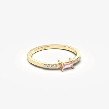 10K Gold Baguette Pink Topaz and Cz Ring - 2S2PNK