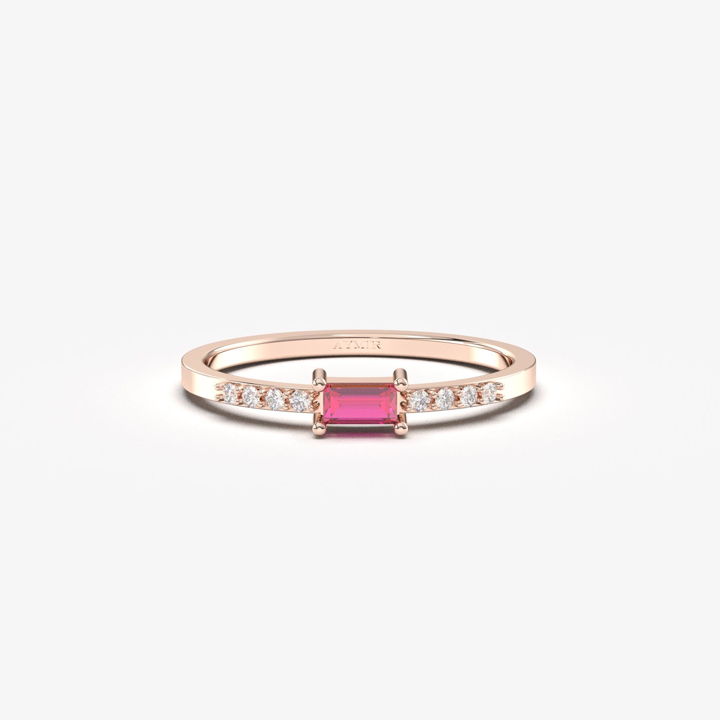 10K Gold Dainty Baguette Ruby and Cz Ring - 2S2RBY