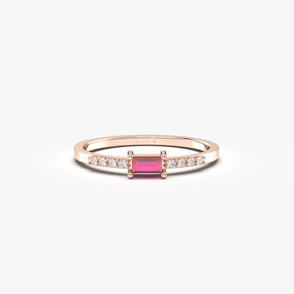 10K Gold Dainty Baguette Ruby and Cz Ring - 2S2RBY