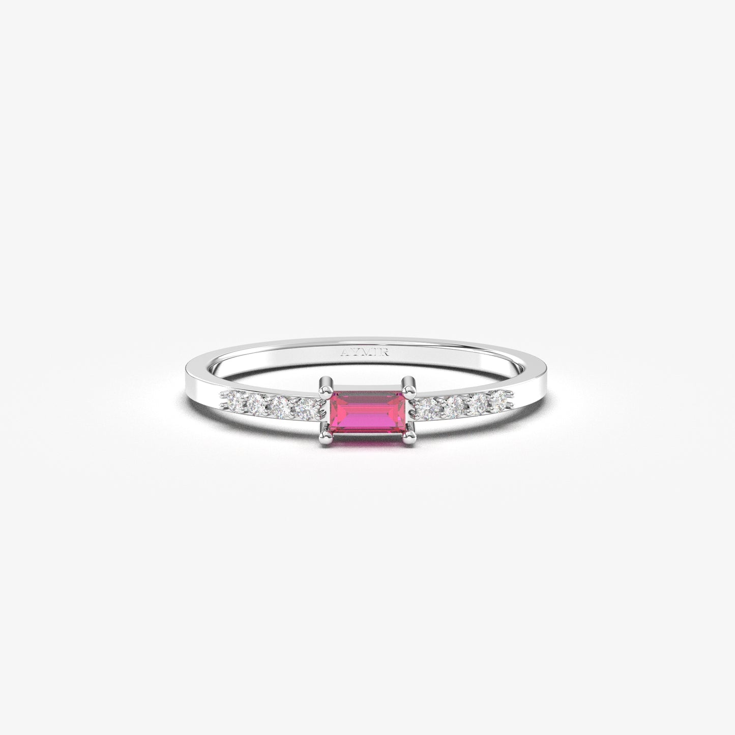 10K Gold Dainty Baguette Ruby and Cz Ring - 2S2RBY
