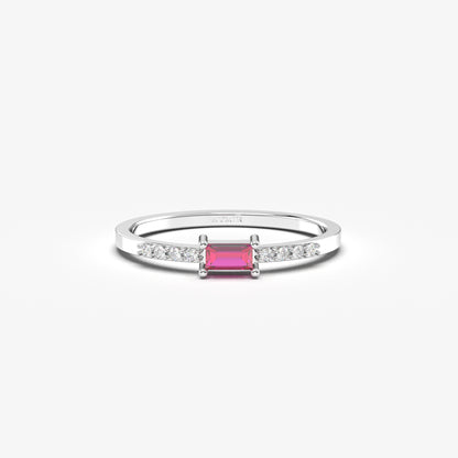 10K Gold Dainty Baguette Ruby and Cz Ring - 2S2RBY