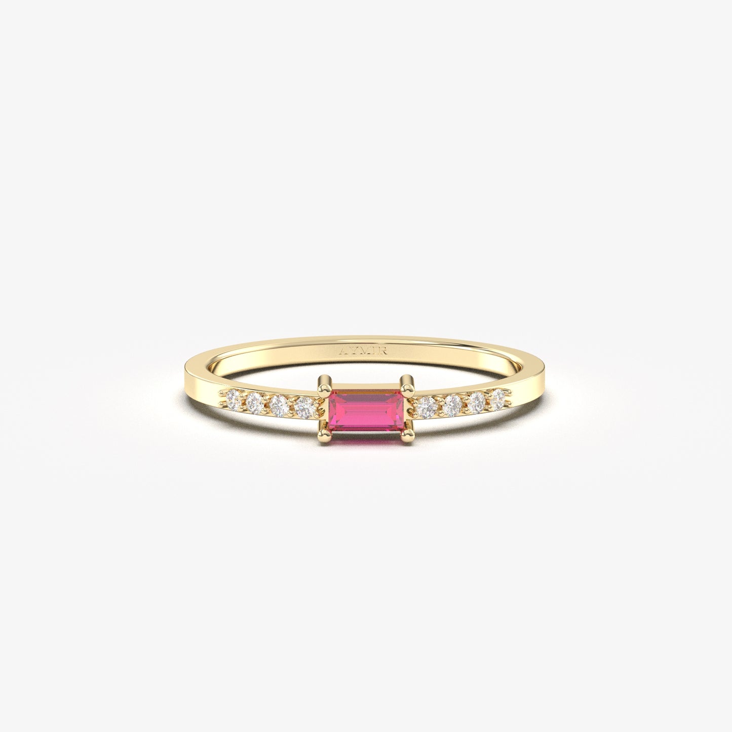 10K Gold Dainty Baguette Ruby and Cz Ring - 2S2RBY