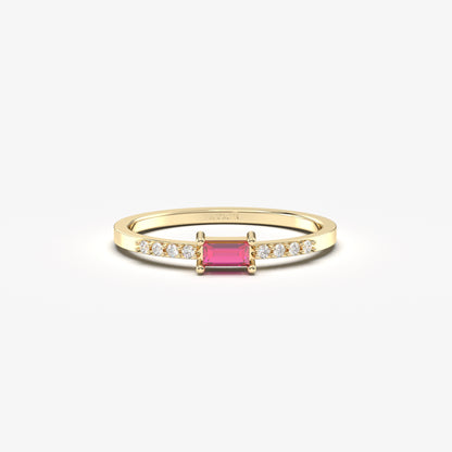 10K Gold Dainty Baguette Ruby and Cz Ring - 2S2RBY