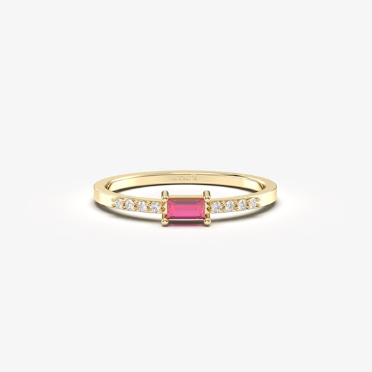10K Gold Dainty Baguette Ruby and Cz Ring - 2S2RBY