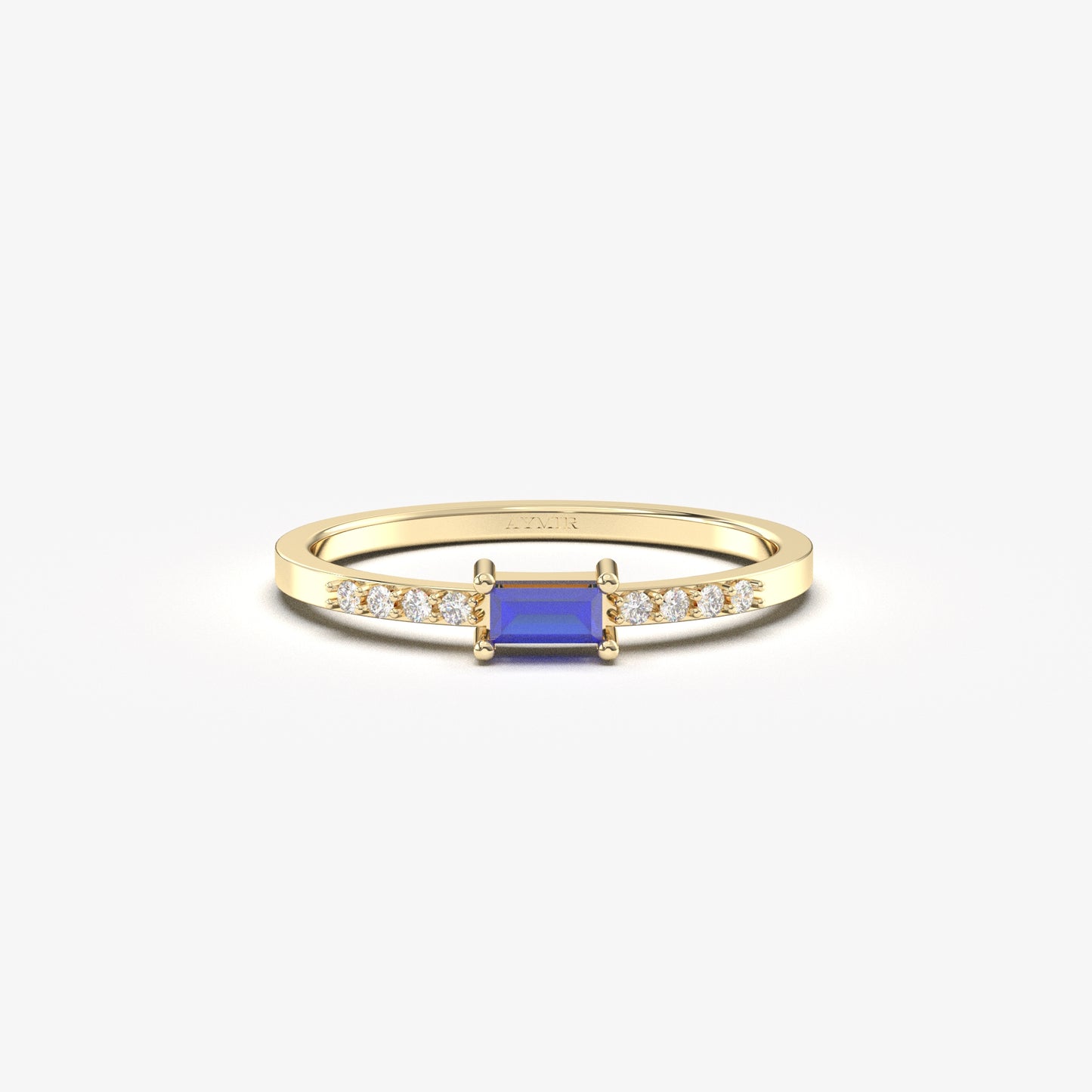 10K Gold Thin Baguette Sapphire and Cz Ring - 2S2SAP