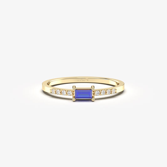 10K Gold Thin Baguette Sapphire and Cz Ring - 2S2SAP