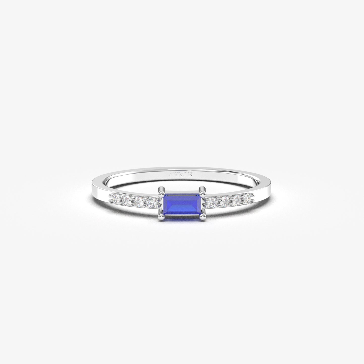 10K Gold Thin Baguette Sapphire and Cz Ring - 2S2SAP
