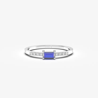 10K Gold Thin Baguette Sapphire and Cz Ring - 2S2SAP