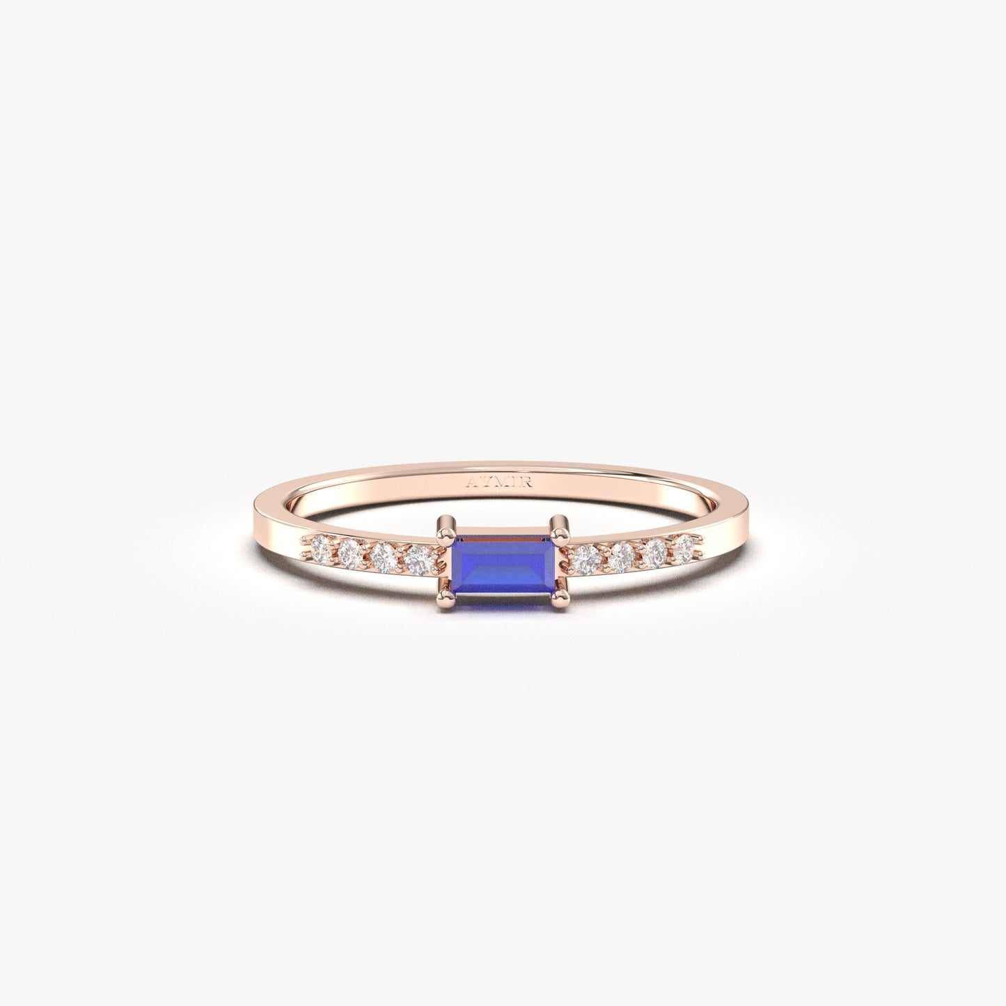 10K Gold Thin Baguette Sapphire and Cz Ring - 2S2SAP