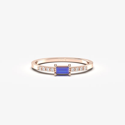 10K Gold Thin Baguette Sapphire and Cz Ring - 2S2SAP