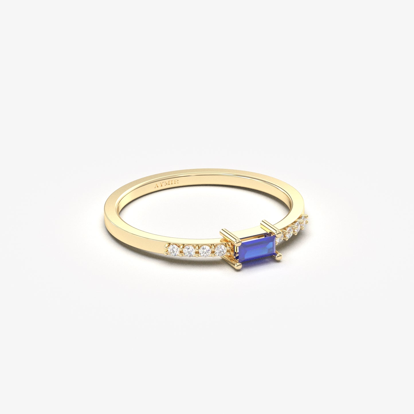 14K Gold Thin Baguette Sapphire and Diamond Ring - 2S2SAP