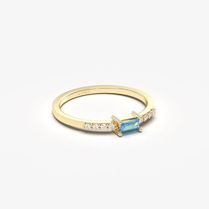 10K Gold Minimalist Baguette Sky Blue and Cz Ring - 2S2SKY