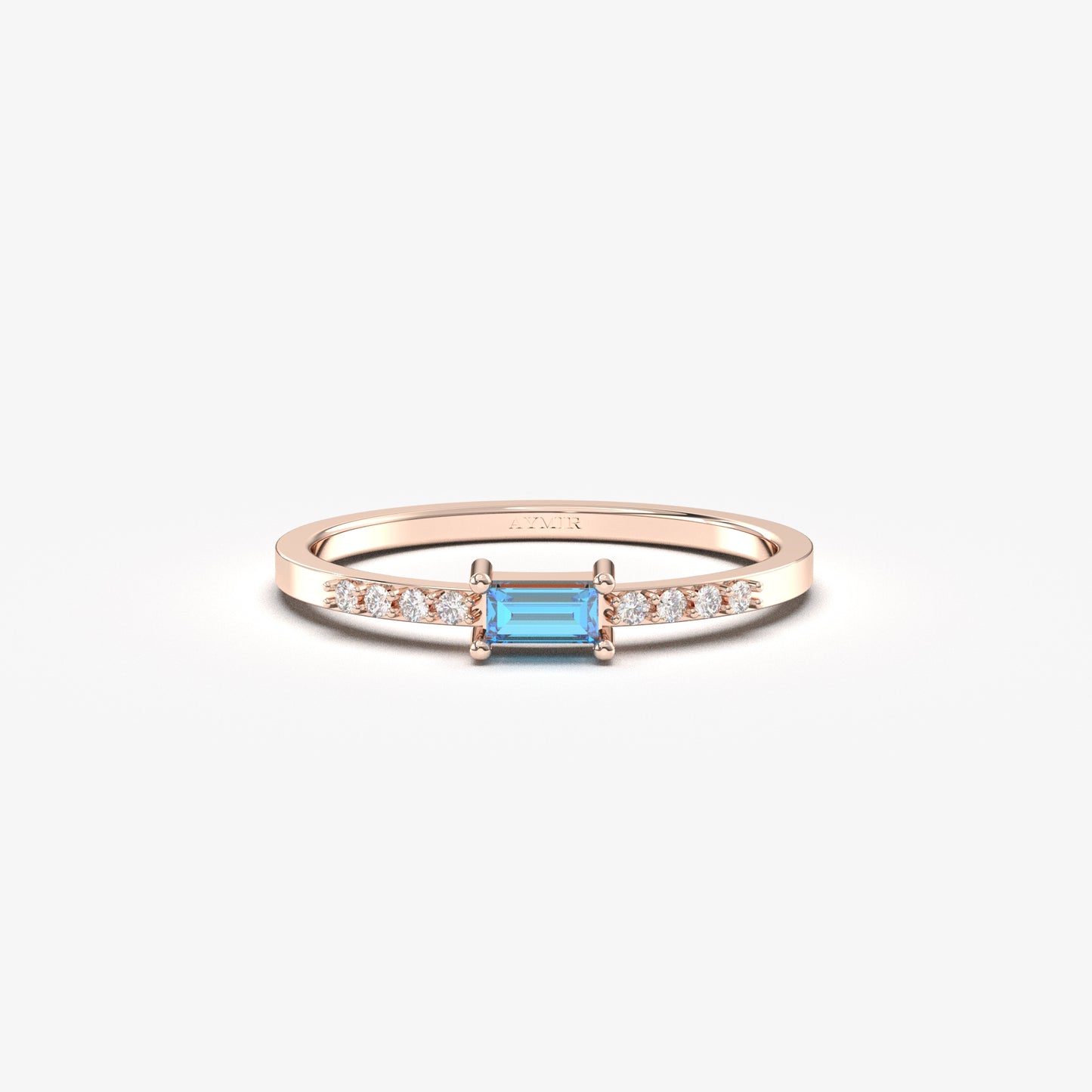 10K Gold Minimalist Baguette Sky Blue and Cz Ring - 2S2SKY
