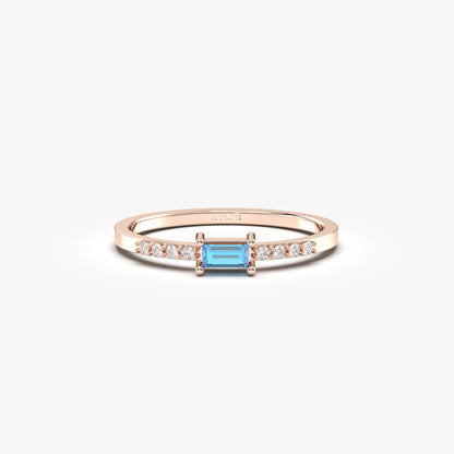 10K Gold Minimalist Baguette Sky Blue and Cz Ring - 2S2SKY
