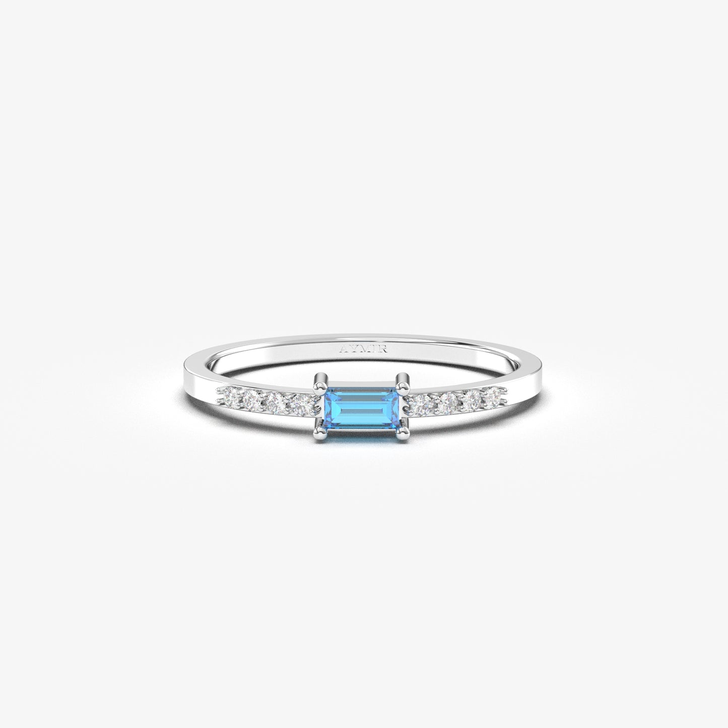 10K Gold Minimalist Baguette Sky Blue and Cz Ring - 2S2SKY