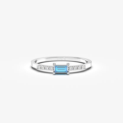 10K Gold Minimalist Baguette Sky Blue and Cz Ring - 2S2SKY