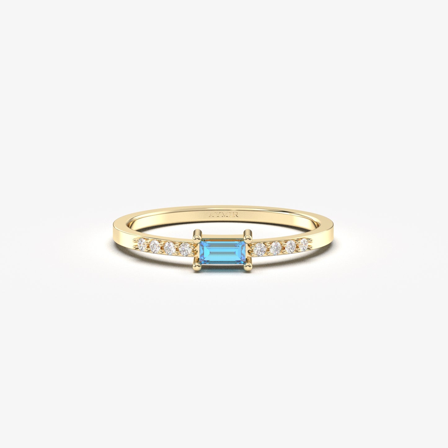 10K Gold Minimalist Baguette Sky Blue and Cz Ring - 2S2SKY