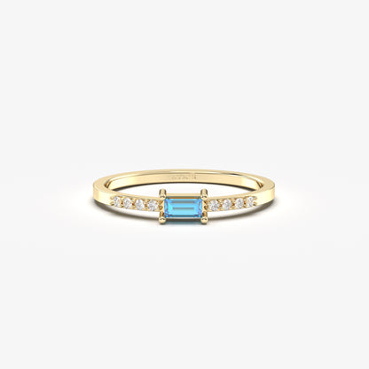 10K Gold Minimalist Baguette Sky Blue and Cz Ring - 2S2SKY