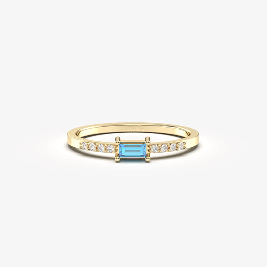 10K Gold Minimalist Baguette Sky Blue and Cz Ring - 2S2SKY
