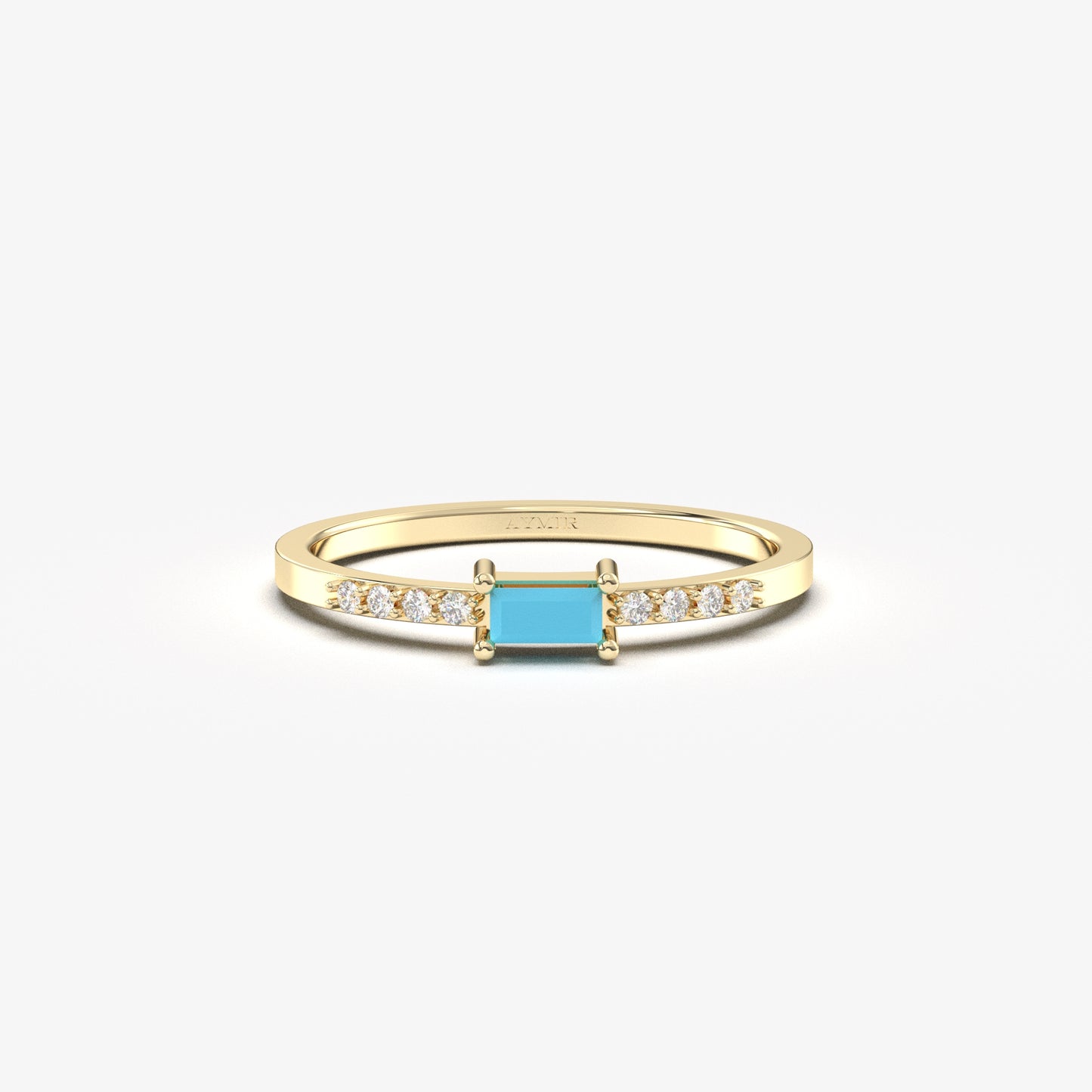 10K Gold Minimalist Baguette Turquoise and Cz Ring - 2S2TURQ