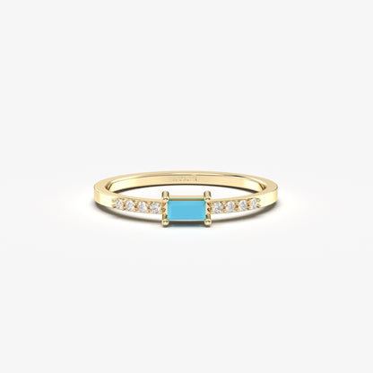 10K Gold Minimalist Baguette Turquoise and Cz Ring - 2S2TURQ