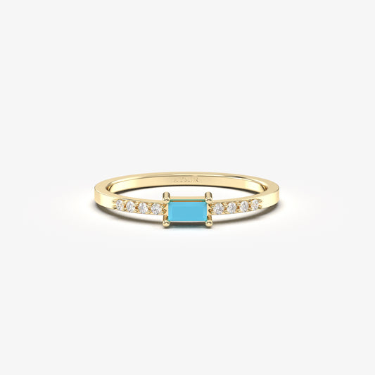 10K Gold Minimalist Baguette Turquoise and Cz Ring - 2S2TURQ