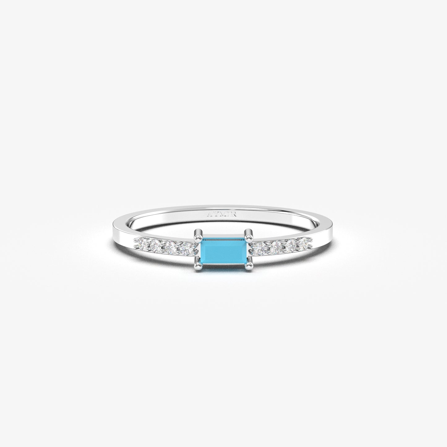 14K Gold Minimalist Baguette Turquoise and Diamond Ring - 2S2TURQ