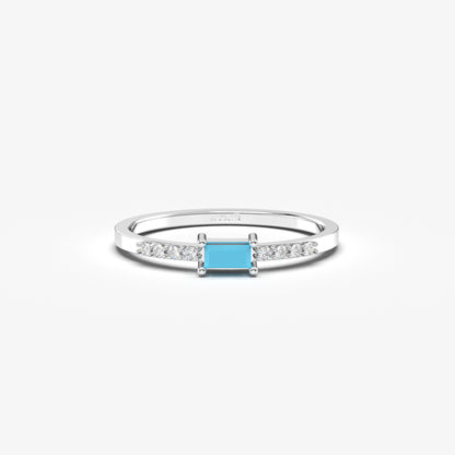 10K Gold Minimalist Baguette Turquoise and Cz Ring - 2S2TURQ