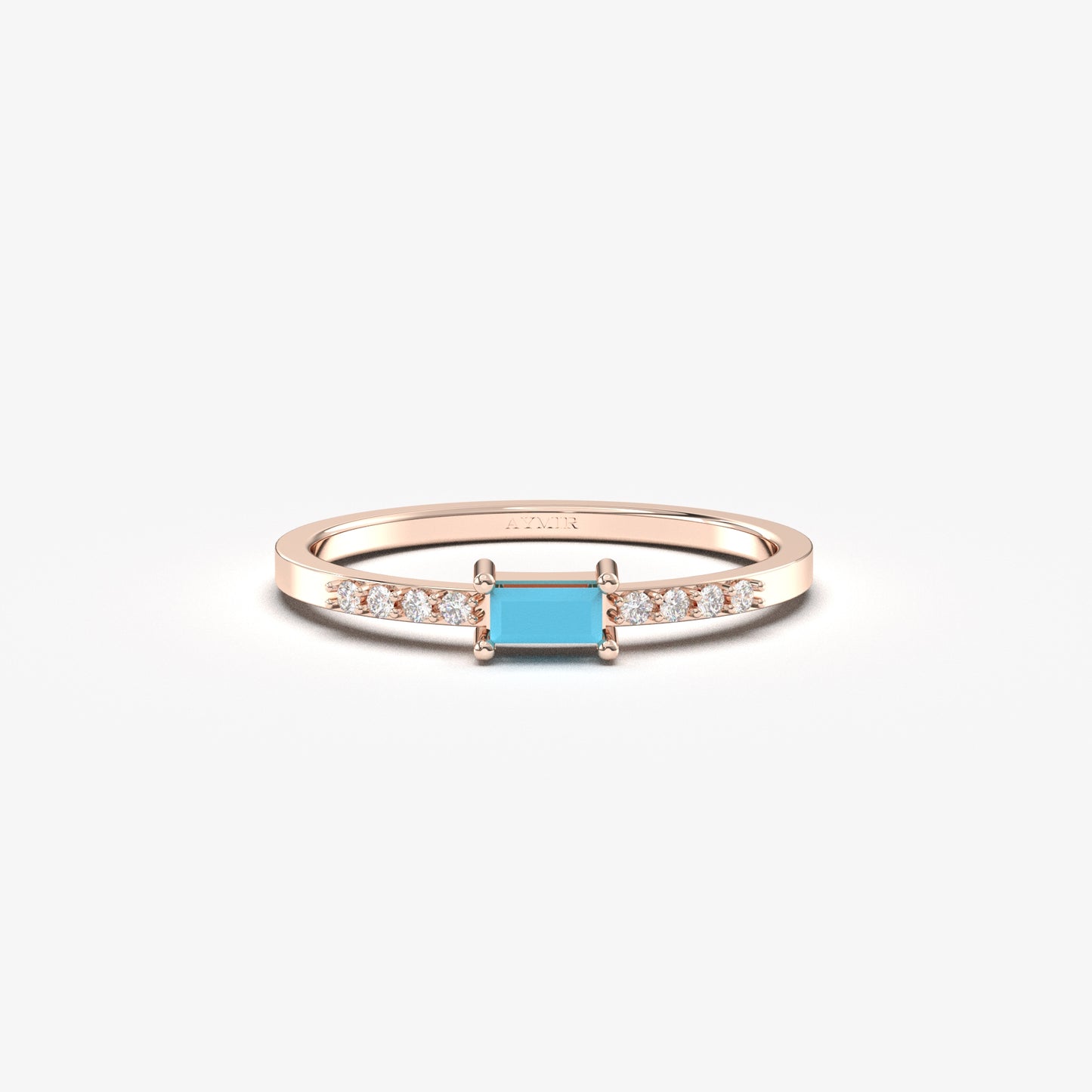 10K Gold Minimalist Baguette Turquoise and Cz Ring - 2S2TURQ