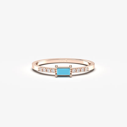 10K Gold Minimalist Baguette Turquoise and Cz Ring - 2S2TURQ