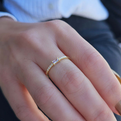 18K Gold Lavender Baguette and Cz Ring - 2S2LAV