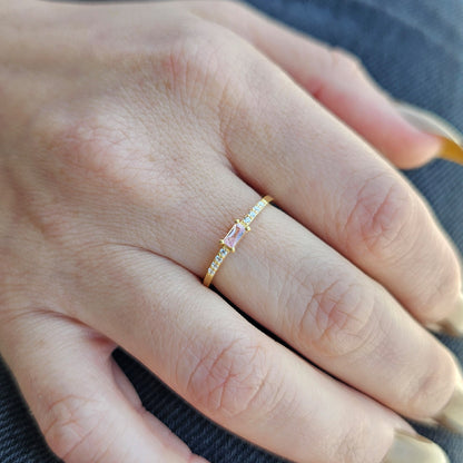 10K Gold Baguette Pink Topaz and Cz Ring - 2S2PNK