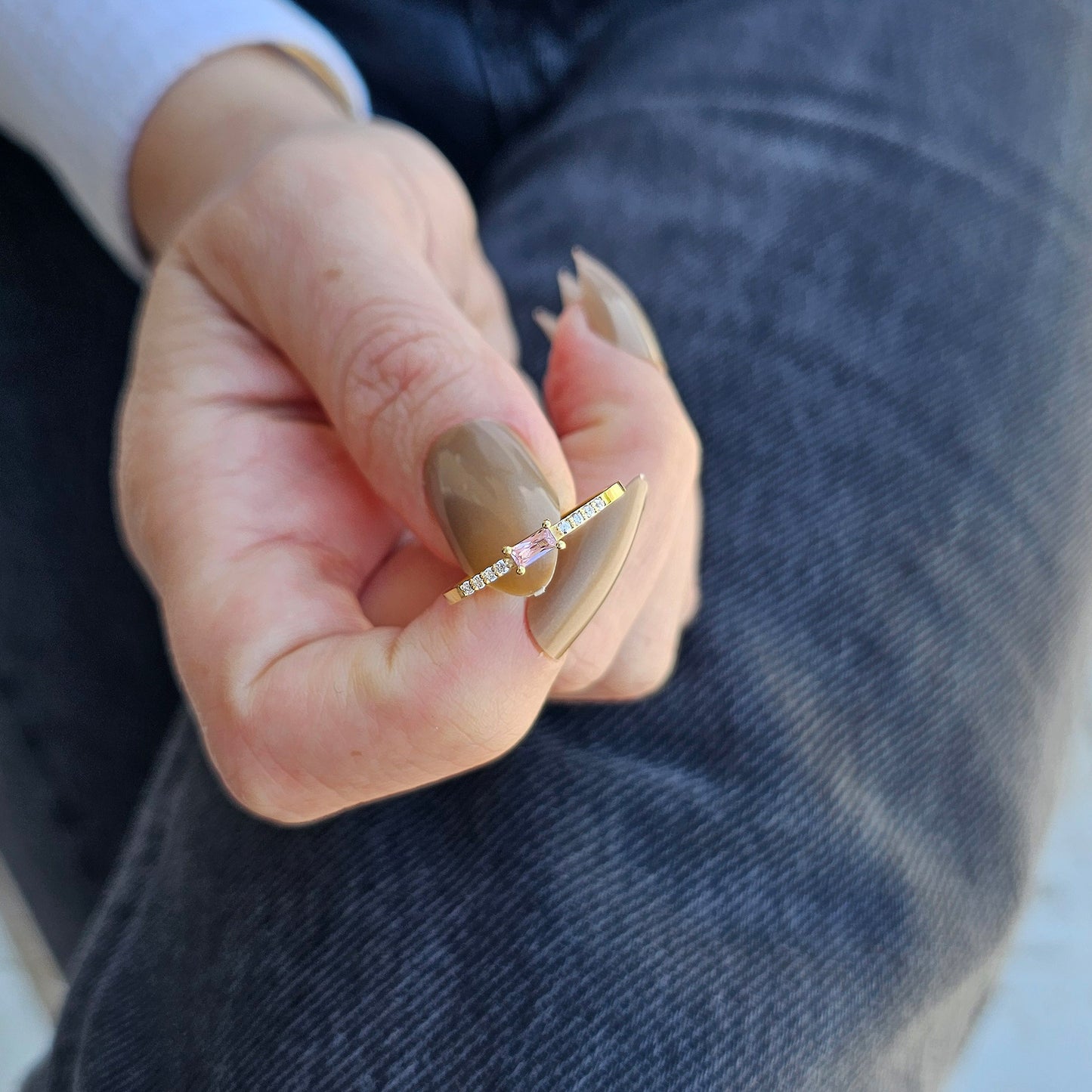 10K Gold Baguette Pink Topaz and Cz Ring - 2S2PNK