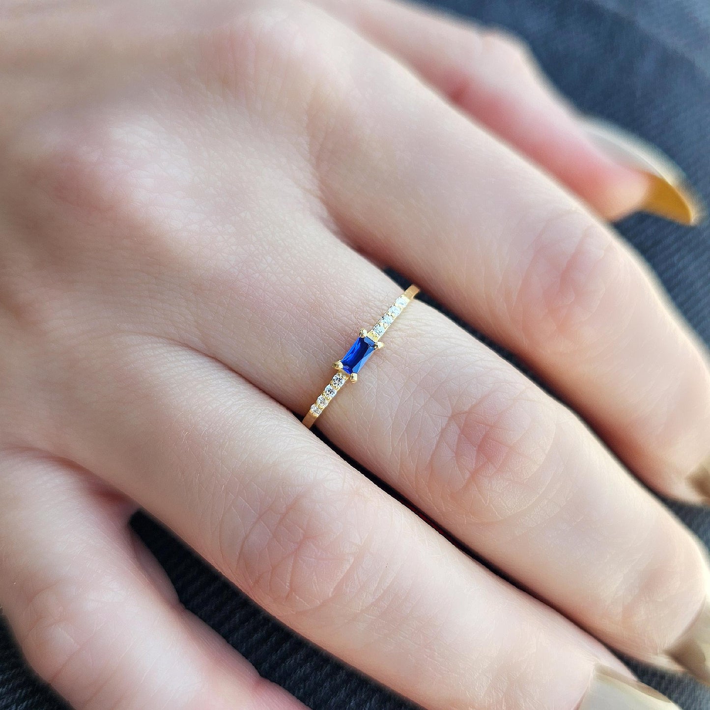 14K Gold Thin Baguette Sapphire and Diamond Ring - 2S2SAP