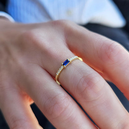 14K Gold Thin Baguette Sapphire and Diamond Ring - 2S2SAP