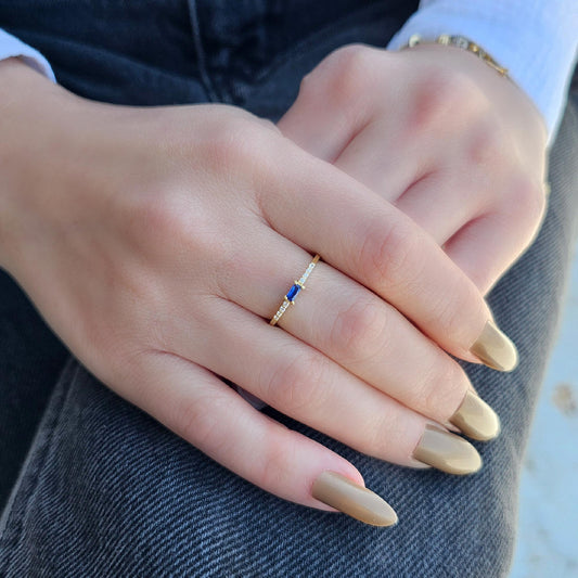 14K Gold Thin Baguette Sapphire and Diamond Ring - 2S2SAP