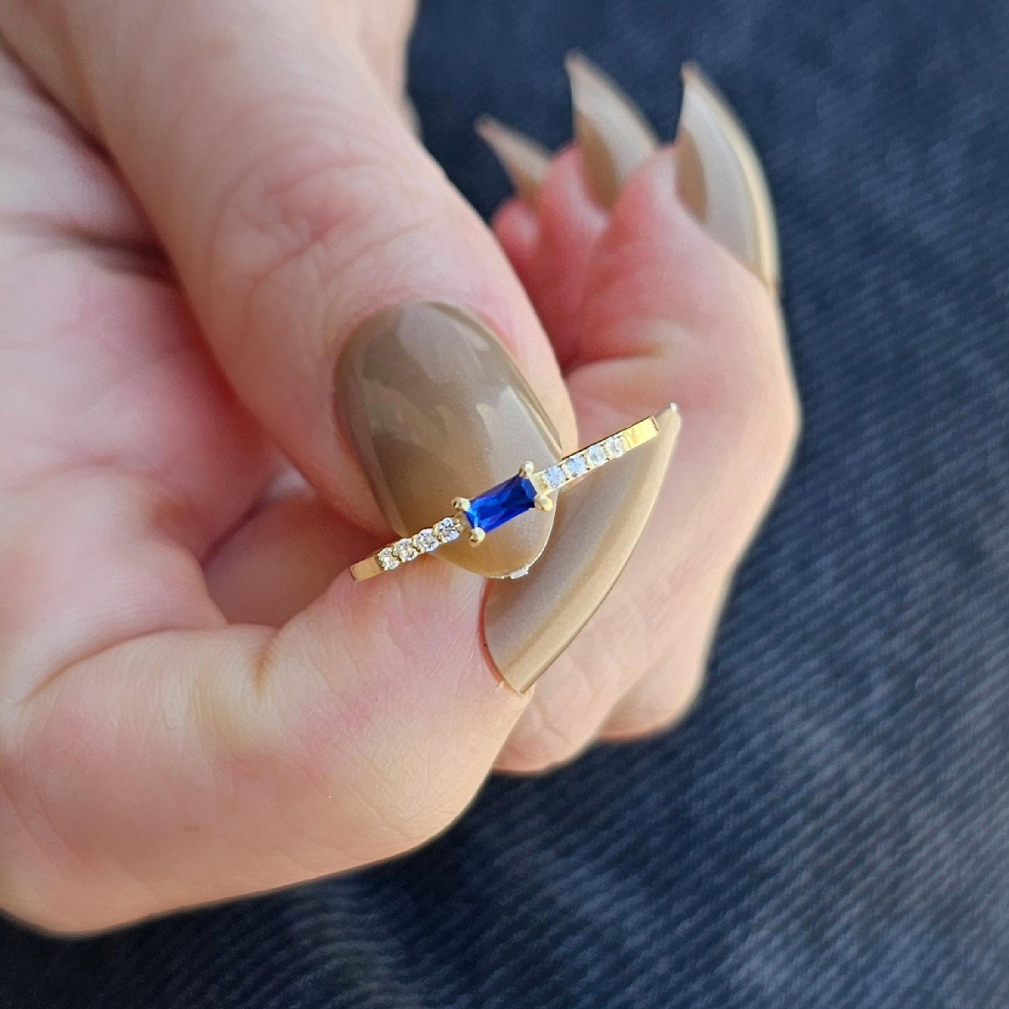 14K Gold Thin Baguette Sapphire and Diamond Ring - 2S2SAP