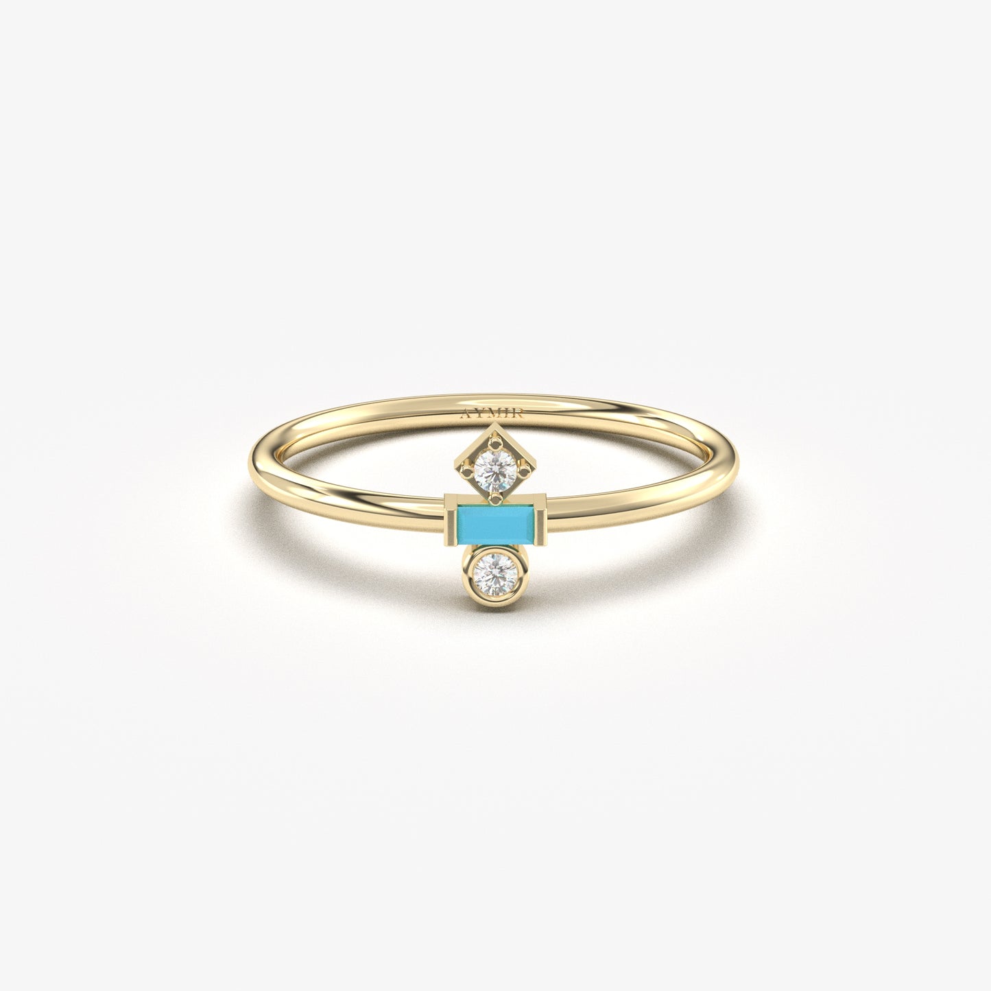18K Gold Baguette Turquoise and Cz Ring - 2S35TURQ