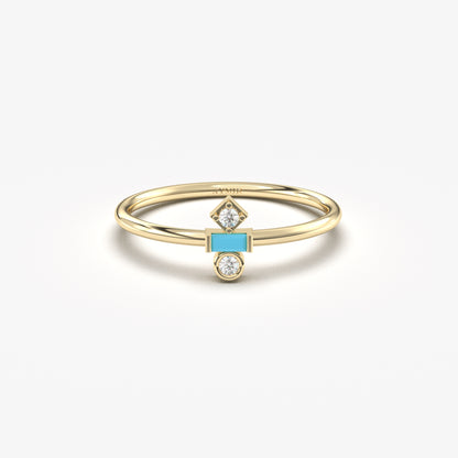 18K Gold Baguette Turquoise and Cz Ring - 2S35TURQ