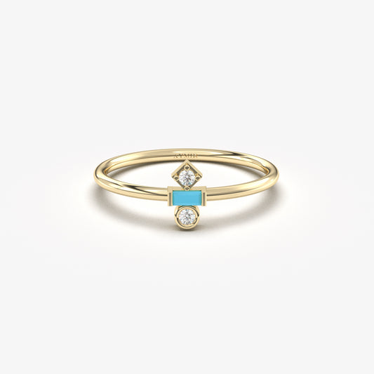 18K Gold Baguette Turquoise and Cz Ring - 2S35TURQ