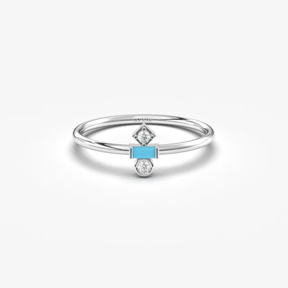18K Gold Baguette Turquoise and Cz Ring - 2S35TURQ