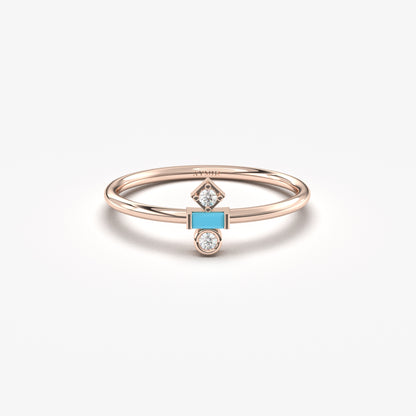 18K Gold Baguette Turquoise and Cz Ring - 2S35TURQ