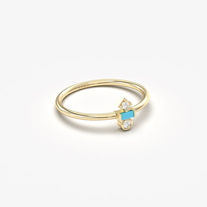 18K Gold Baguette Turquoise and Cz Ring - 2S35TURQ