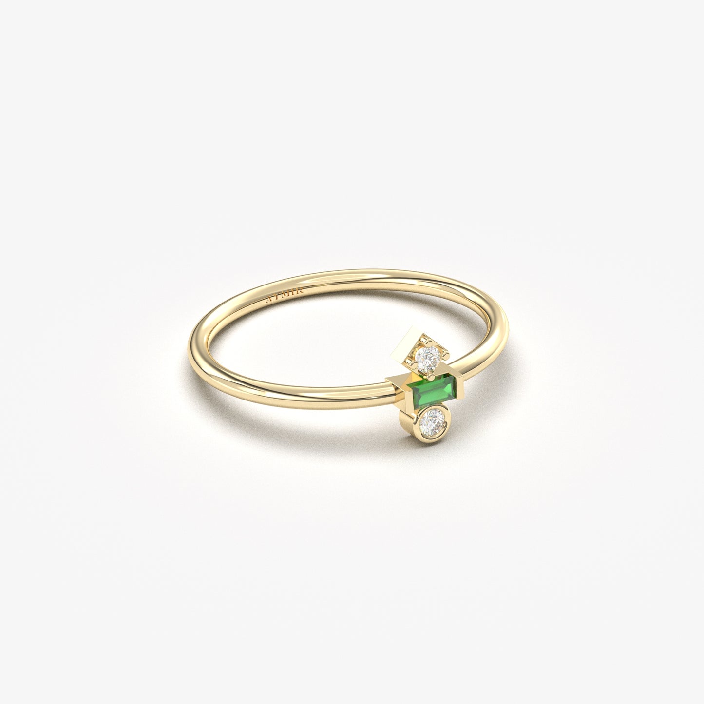 18K Gold Baguette Cut Emerald and Cz Ring - 2S35EME