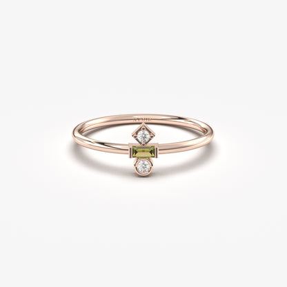 18 Karat Goldring mit Peridot und Zirkonia im Baguetteschliff – 2S35PER