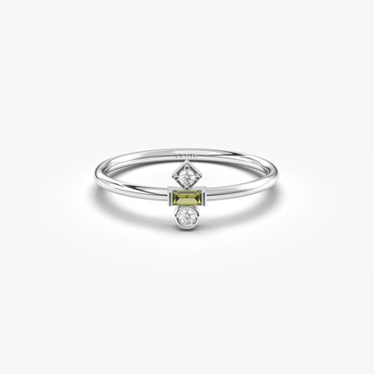 18 Karat Goldring mit Peridot und Zirkonia im Baguetteschliff – 2S35PER