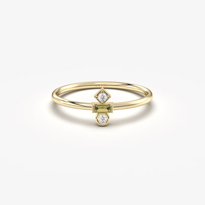 18K Gold Baguette Cut Peridot and Diamond Ring - 2S35PER