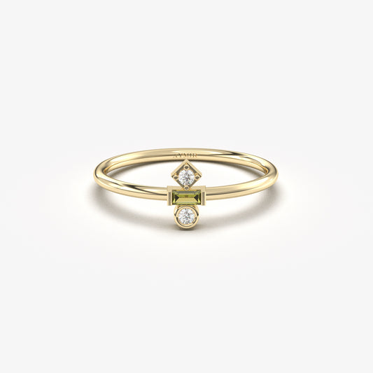 18K Gold Baguette Cut Peridot and Cz Ring - 2S35PER