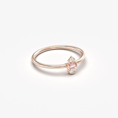 18K Gold Pink Baguette and Diamond Ring - 2S35PNK
